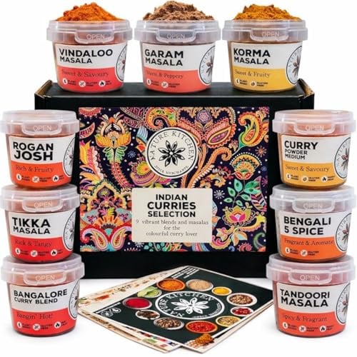 Nature Kitchen Indian Curry Powder Masala Gourmet Spice Seasoning Selection Mix Gift Set Kit. 9x Gluten-Free Herbs and Spices For Cooking Recipes. Including Blends For Vindaloo, Korma and More