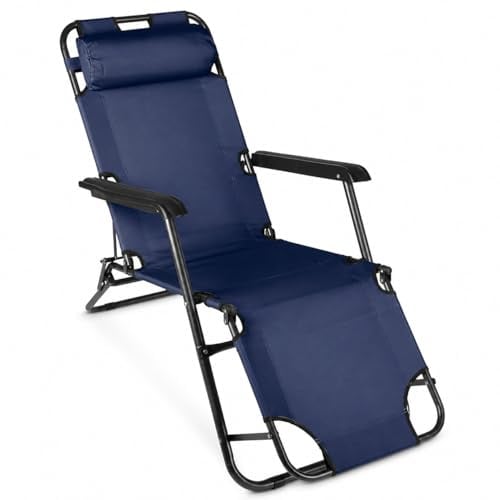 Nexos Sonnenliege klappbar Relaxliege Stahl Blau 155x46cm Kopfkissen | Klappbare Sonnenliege Stahl blau, 155x46cm, 2 Liegepositionen, abnehmbares Kopfkissen, Garten Camping Strand