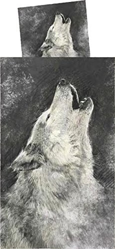 Goertrud Mikrofaser Bettwäsche Mystik Wolf schwarz mit Printmotiv 200 x 135cm