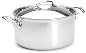 De Buyer - Faitout en inox 5 couches AFFINITY avec couvercle en inox - 28 cm - Fabriqué en France, Sans PFAS, Montée Rapide en Température, Inox 18/10, Tous Feux + Four, Finition Poli Brillant