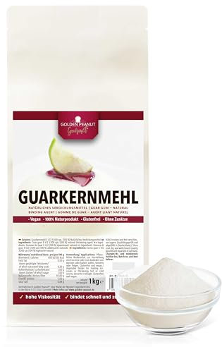 GOLDEN PEANUT Gourmet Guarkernmehl 3500 cps Viskosität 1 kg, zum Andicken von Speisen und Gebäck, vegan und glutenfrei