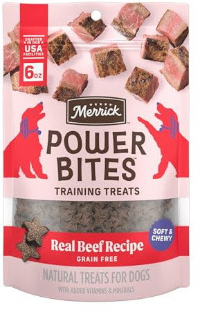 Merrick Power Bites Natural Soft And Chewy Real Meat Dog Treats, Grain Free Snack With Real Beef Recipe - 6 oz. Bag