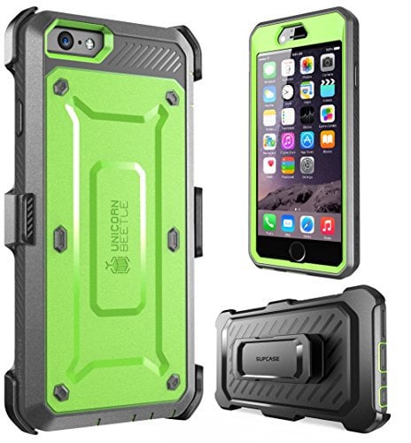 SUPCASE Unicorn Beetle Pro Heavy Duty Full-Body Hybrid Protective Cover with Belt Clip Holster for Apple iPhone 6s Plus, Green/Gray