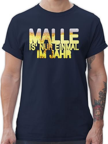 T-Shirt Herren - Sprüche Statement - Malle is' nur einmal im Jahr Bier - XXL - Navy Blau - Mallorca Shirts Party Tshirt mit Aufschrift betrunken Shirt Outfit Statements ist 1 mal Fun-t-Shirts