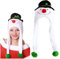 Ilovefancydress Schneemannmütze für Weihnachten Weihnachtsmütze Schneemann weiß Plüsch Schneemann mit fröhlichem Schneemanngesicht, schwarzer Hut, lange über den Ohren und grünen Pompons 1 Stück