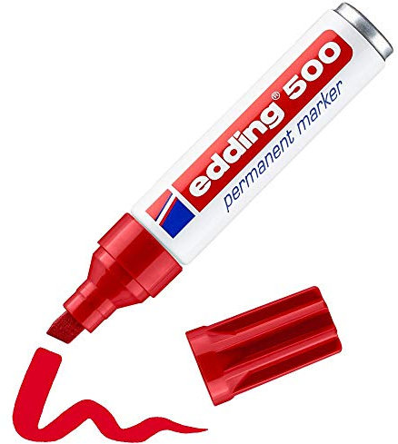 edding 500 Permanent Marker - Red - 1 Pen - Chisel Tip 2-7 mm - Waterproof, Quick-Drying, Smear-Proof Pens - for Cardboard, Plastic, Wood, Metal, Glass and Fabric