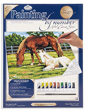 Royal & Langnickel PCL2 Séries Peinture d'après les chiffres Toile d'artiste Chevaux au pré Large