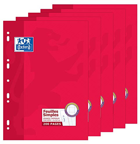 Oxford Lot de 5 Etuis de feuilles simples A4 grands carreaux seyès 100105679