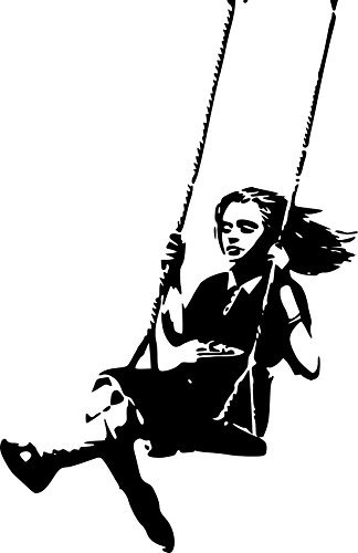 Broomsticker Wandtattoo, Motiv Swinging Girl von Banksy, gespiegelt, 60 x 90 cm