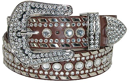 CTM Women's 1 1/2 Inch Western Diamante Belt (Plus Size Available), Medium, Brown