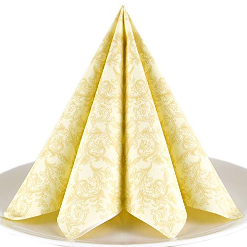 Servietten Ornament creme Premium Airlaid, STOFFÄHNLICH | 50 Stück | 40 x 40cm | Hochzeitsserviette | hochwertige edle Serviette für Hochzeit, Geburtstag, Party, Taufe, Kommunion | made in Germany