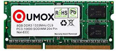 QUMOX RAM 8GB Memoria SO-DIMM DDR3 1333 PC3-10600 PC3 204pin CL9 para Ordenador portátil