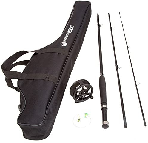 Wakeman Fliegenfischrute und Rolle Combo – inklusive Tragetasche, Fliegen und Angelschnur – Charter-Serie Ausrüstung und Zubehör von Wakeman (schwarz)