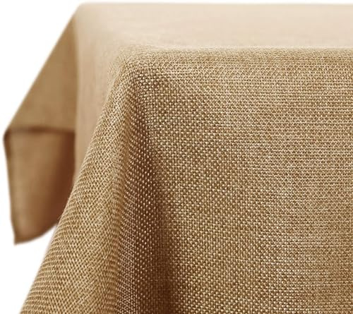 Deconovo Nappe Rectangulaire Anti Tache Effet Lin 150x300 cm, Imperméable Lavable, Nappe Extérieur pour Table Jardin, Salle à Manger, Cuisine, Mariage, Fête, Jaune Brique | Nappe décorative aspect lin facile à nettoyer pour salle à manger, cuisine, tous les jours et célébrations Marron