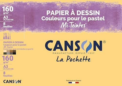 Canson Mi-Teintes Zeichenpapier A3, 29,7 x 42 cm, 8 Blatt A3-29,7 x 42 cm Pastellistes