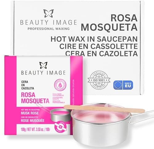 Cera Depilatoria Caliente en Cazoleta - Depilación Sin Bandas - Cera de Baja Temperatura - Depilación Profesional - Sin Parabenos - Con Ingredientes Naturales (100 gr, Rosa Mosqueta)