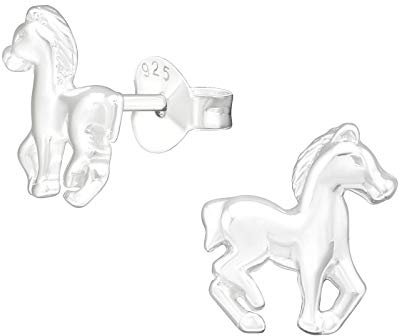 Laimons Kids Orecchini a pressione per bambini gioielli per bambini Cavallo puledro pony finitura lucida Argento Sterling 925