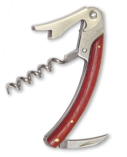 1aTTack.de 832959 Kellner-/Sommelier-Messer, Korkenzieher, Flaschenöffner, super Design, Edelstahl mit Pakkaholzgriff Edelholz in Geschenkverpackung, Länge 11 cm