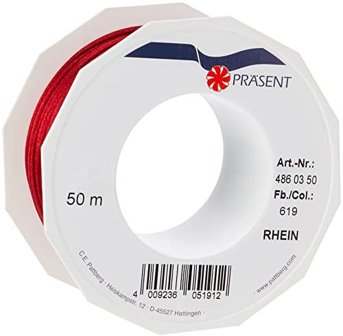 PRÄSENT Rhein - Cordoncino in Raso, 3 mm, 50 m, Colore: Bordeaux