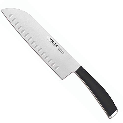 Arcos Couteau Santoku en Acier Inoxydable Nitrum 180 mm – Couteau de Cuisine Japonais pour Poisson, Viande et Légumes – Manche en Polypropylène, Couleur Noire, Série Tango