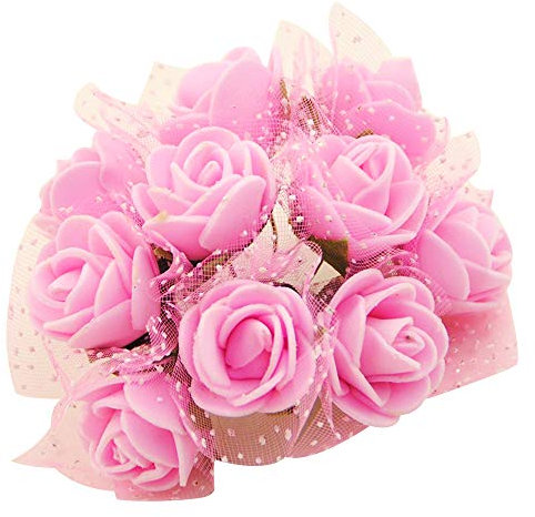 C.X.Y. 100x Fiorellini Rose ROSA Foam PE Con Organza Neve Bomboniera Fai Da te decorazione (PINK)