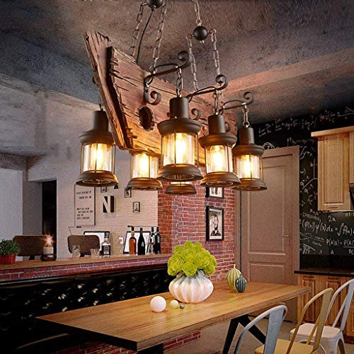 COCOL Retro Pendelleuchte, E27 Retro Holz Pendellampe Industrielle Loft Hängeleuchte Dekorativer Hängelampe Metall Höhenverstellbar für Küche Esszimmer Bar Restaurant Wohnzimmer Café(Ohne Birne)