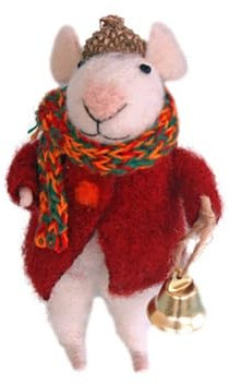 New Pin Felt Needle Felted Collectible Mouse with Bell Figure Ornament
