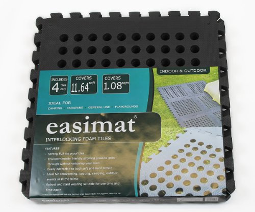 Easimat Caravan Awning Floor Tiles, 24 Interlocking EVA Mats, Black, 52 x 52 cm