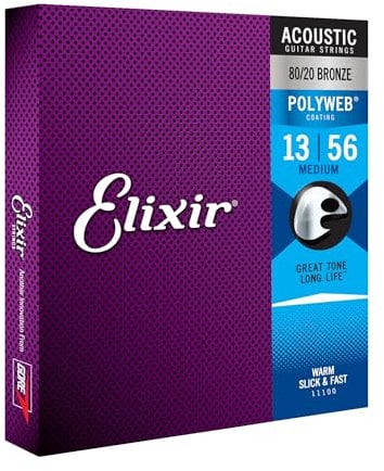 Elixir® Saiten 80/20 Bronze Akustik-Gitarrensaiten mit POLYWEB® Beschichtung, Medium (.013-.056)
