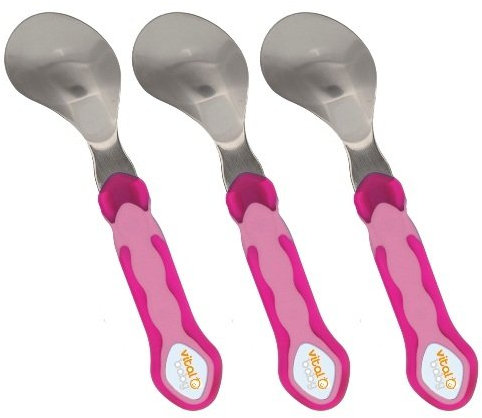 Vital Baby Kinderlöffel aus rostfreiem Edelstahl, ergonomisch gebogen für einfaches essen lernen, spülmaschinen geeignet, BPA-frei, ab 9 Monaten