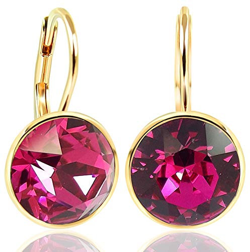 NOBEL SCHMUCK Ohrringe Gold Pink mit Markenkristallen 925 Sterling - schlicht modern