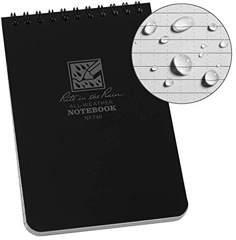 Rite in the Rain Wetterfestes Top Spiral-Notizbuch 1 Pack Schwarz, 4 x 6