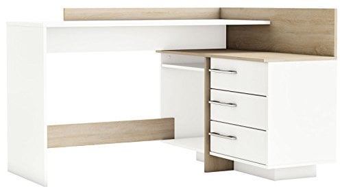 möbelando Eckschreibtisch Schreibtisch Arbeitstisch Bürotisch Computertisch Tisch Thales (weiß mit Absatz Sonoma/Eiche)
