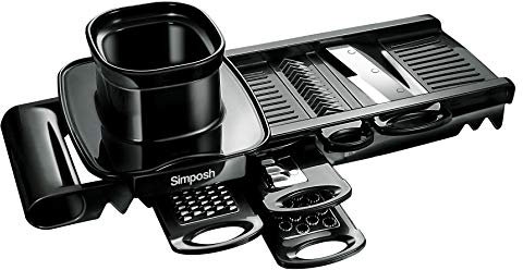 Simposh Multi Reibe Küche Mandoline - Schwarz Multifunktionale Mandoline Obst & Gemüse Schneidemaschine W / 5 Verstellbare Edelstahl Klingen Crinkle Waffelschneider Julienne W