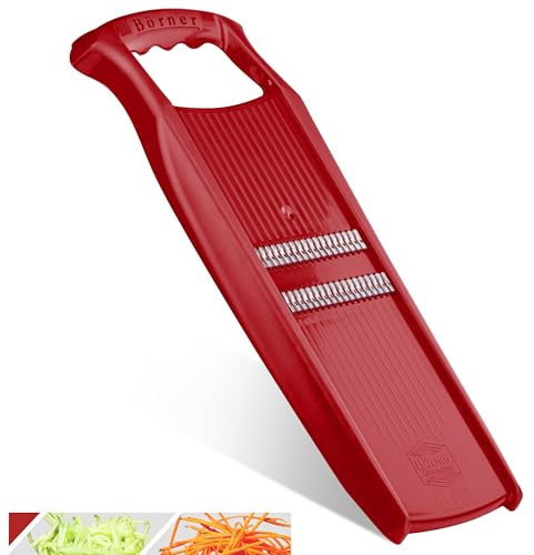 Börner Roko PowerLine Coupe-Légumes • Coupe-Julienne pour Fruits et Légumes • Râpe Julienne pour Fines Lamelles • Râpe Fine à Légumes • Mandoline de Cuisine (Rouge)