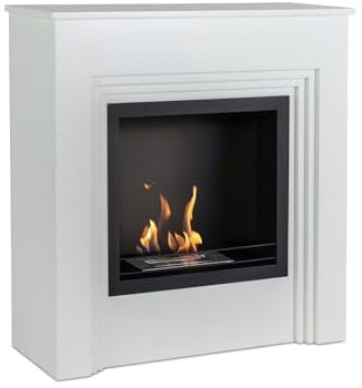 STONES HOME FURNITURE, Caminetto a Bioetanolo da Parete, Senza Fumo, Bruciatore in Acciaio da 1,5 l, Durata Fiamma 3 ore, Modello Family, Colore Bianco e Nero, 96 x 35 x h 96 cm