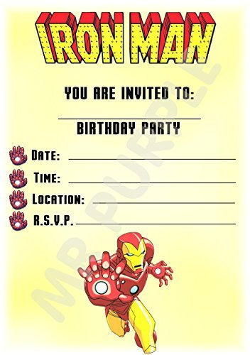 A5 Kids Childrens Superhero Party Invitations X 12 - Iron Man INVITES (with Envelopes)