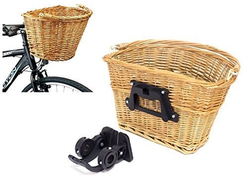 Premium Abnehmbarer Fahrradkorb mit Griff (bis 20 kg) Retro Fahrrad Korb Weidenkorb Picknickkorb Einkaufskorb - schnelle Montage am Lenkrad - Vintage Braun