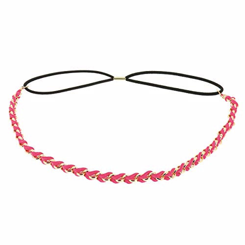 Fuchsia Damen Haarband - Goldenes Suede Geflochtenes Hairband, Samtaspekt - Einheitsgrößer Dünnes Stirnband - Hochzeit Vintage Headband - Original Look Boho, Hippie