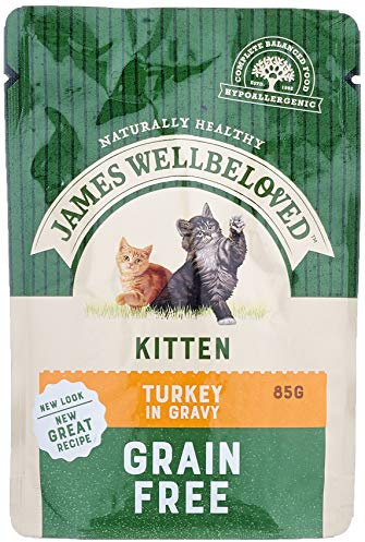 James Wellbeloved Kitten Grain-Free Turkey in Gravy 12 Pouches, Hypoallergenic Wet Cat Food, Pack of 1 (12x85 g)