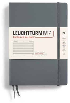 LEUCHTTURM1917 344782 Notizbuch Medium (A5), Hardcover, liniert, anthrazit