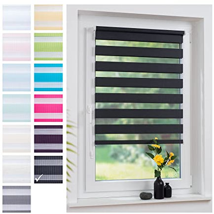 Liedeco® Duo Rollo Klemmfix - 80 x 160 cm anthrazit/transparent lichtdurchlässig Blickdicht und stufenlos verstellbar/leichte Innen-Montage ohne Bohren mit Klemmträger / 123 montiert