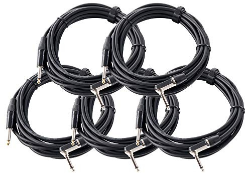 Pronomic 5er Set Stage INST-A-6 Klinkenkabel (6,3 mm Winkelstecker, Gitarren-/Instrumentenkabel, Länge 6 m) Schwarz