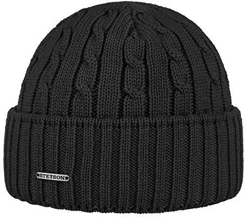 Stetson Georgia Wool Umschlagmütze Damen/Herren - Made in Germany - Einfarbige Wintermütze aus Merinowolle - Mütze in Einheitsgröße - Beanie aus Wolle - Herbst/Winter schwarz One Size