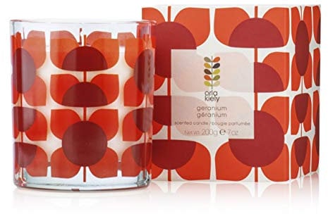 Orla Kiely Geranium Scented Candle, Red, 8.5 x 8.5 x 10 cm