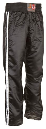 Ju-Sports Kickboxhose Stripe Schwarz I Weiche Kickboxen Hose mit Gummizug mit Zusatzschnürung I 100% Polyester I Mit Kickzwickel & breitem Boxerbund