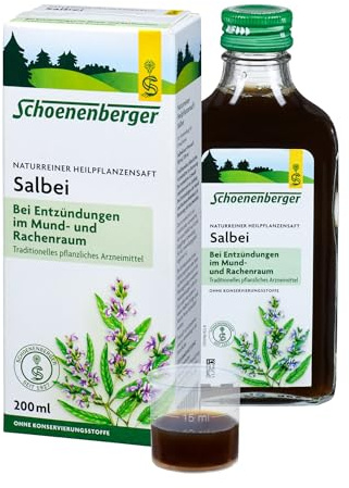 Schoenenberger Salbei Heilpflanzensaft – Bei Halsschmerzen & übermäßigem Schwitzen - 1 x 200ml - 100% Bio – Naturrein & Vegan – Ohne Alkohol, Zucker & Konservierungsstoffe