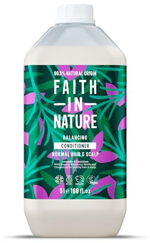 Faith in Nature Natürlicher Lavendel & Geranie Conditioner, Kräftigend, Vegan & Ohne Tierversuche, Frei von Parabenen und SLS, für Normales bis Trockenes Haar, 5 L Nachfüllpackung
