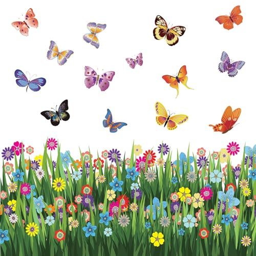 Bunt Schmetterlinge Gras Büro Heim Dekoration Wandaufkleber Kunst Wandsticker Aufkleber Tapete Dekor