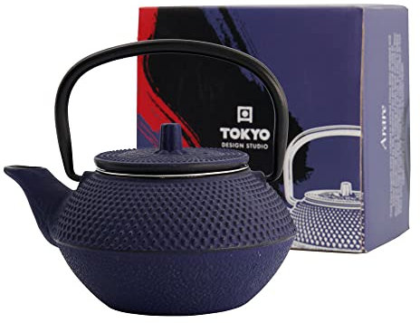 Tokio Design Studio Tee Wasserkocher, Gusseisen, blau, 13,5 x 11,5 x 8,5 cm, 0,35 Liter